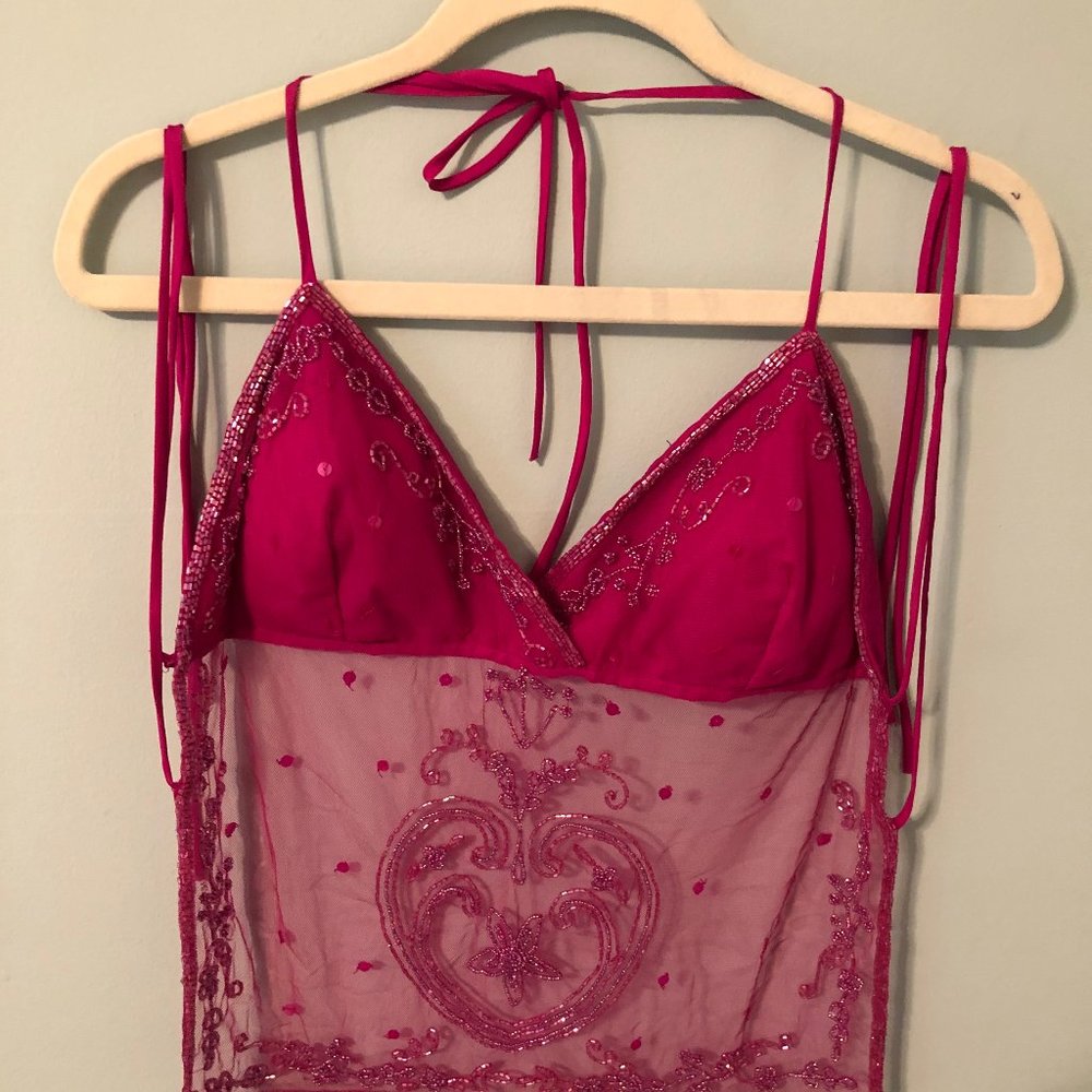 Sheer midriff / backless beaded tank
